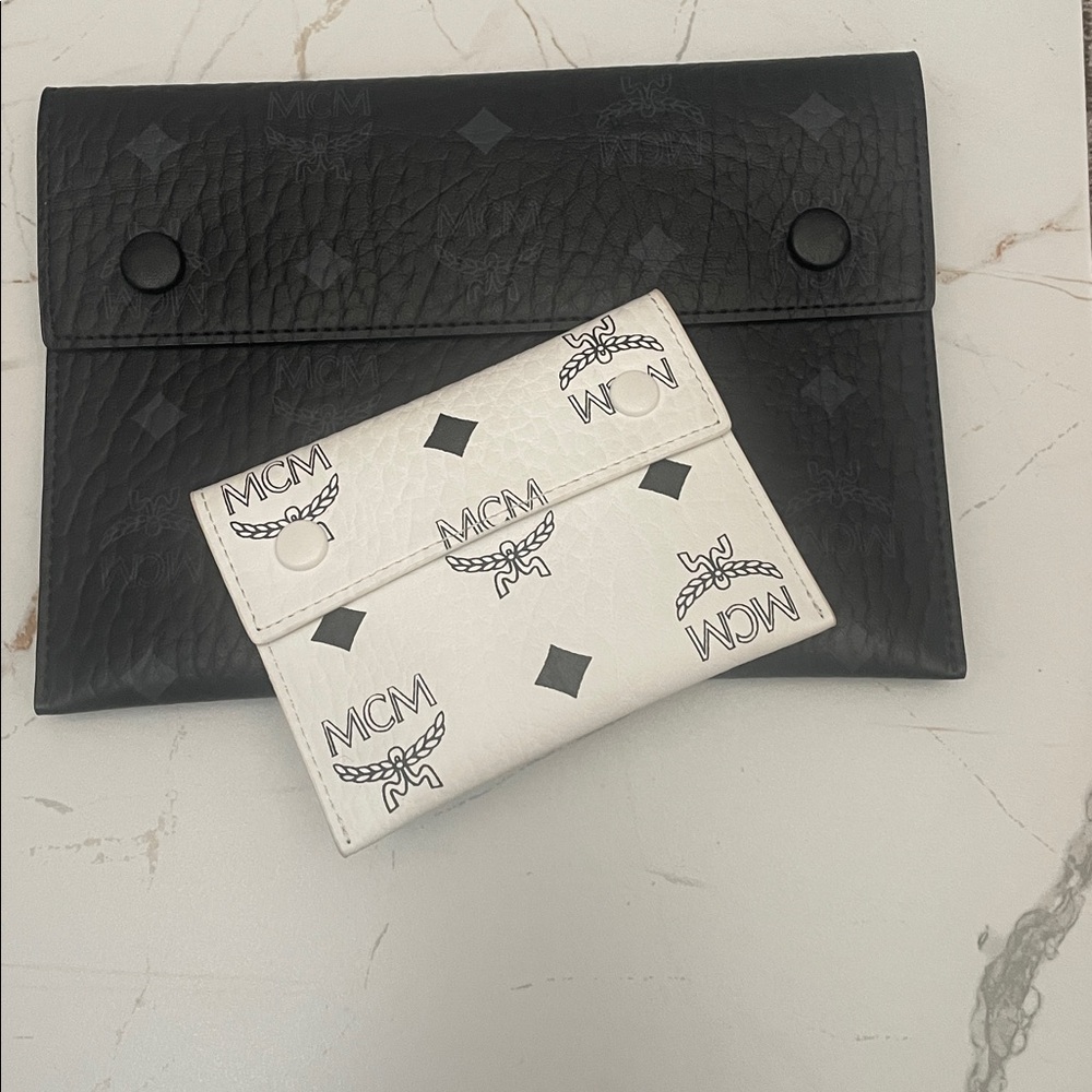 MCM Black Pouch and White Card Holder